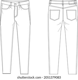 Jeans, model pants front and back mockup vector design.