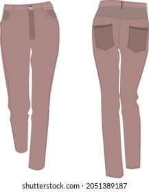 Jeans, model pants for women in light brown color mockup vector design.