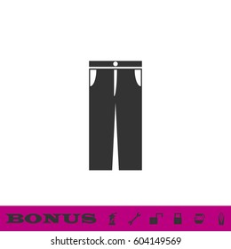 Jeans pants icon flat. Black pictogram on white background. Vector illustration symbol and bonus button