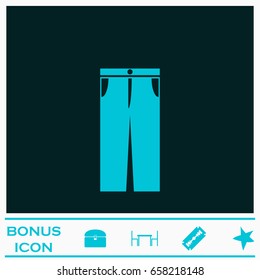 Jeans pants icon flat. Blue pictogram on dark background. Vector illustration symbol and bonus icons