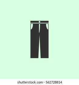 Jeans pants icon flat. Grey vector symbol on green background