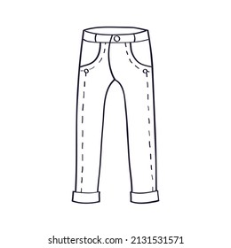 Jeans pants isolated hand drawn line sketch style vector illustration