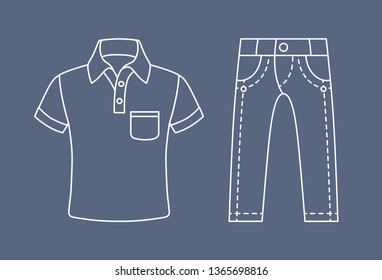 Jeans pants and polo shirt line icons