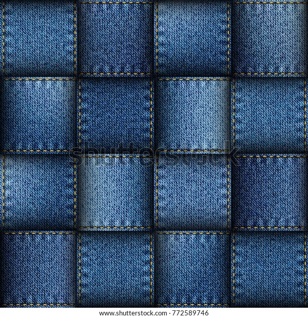 Jeans Patchwork Background Seamless Vector Background Stock Vector ...