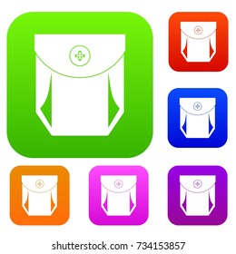 Jeans pocket with button set icon color in flat style isolated on white. Collection sings vector illustration