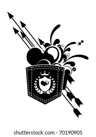 Jeans pocket with heart and arrows