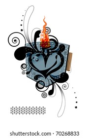 Jeans pocket with heart and flame
