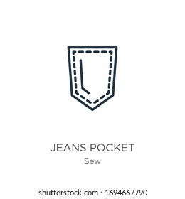 Icono de bolsillo de jeans. Icono de contorno de bolsillo delgado lineal aislado en fondo blanco de la colección de coser. Signo vectorial de línea, símbolo para web y móvil
