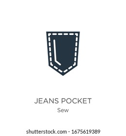 Vector de icono de bolsillo de jeans. Icono de bolsillo moderno de la colección de coser aislado en fondo blanco. La ilustración vectorial se puede utilizar para diseño gráfico web y móvil, logotipo, eps10