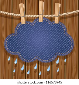 Jeans rain cloud hanging on a clothesline