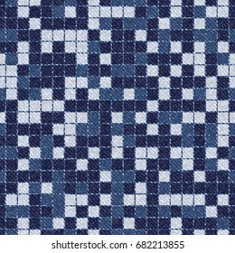 Jeans seamless pattern. Vector Denim background with squares. Blue jeans clot
