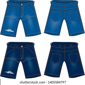 jeans shorts vector template set front and back