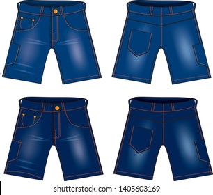 jeans shorts vector template set front and back