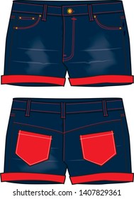 jeans shorts vector template set front and back