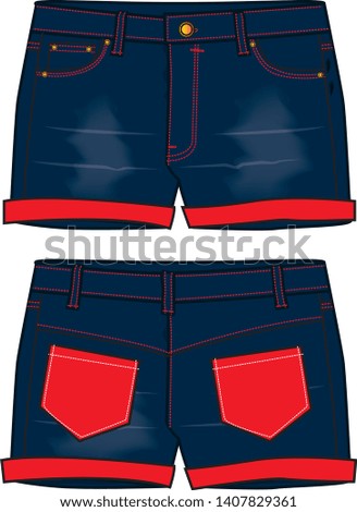 jeans shorts vector template set front and back