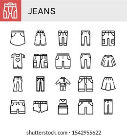 jeans simple icons set. Contains such icons as Pant, Skirt, Trousers, Jeans, Shorts, Baby clothes, Clothes, Short, Tanktop, can be used for web, mobile and logo