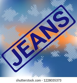 Jeans stamp on pixelated background, t-shirt graphics, vector