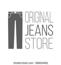 Jeans store badge. Isolated logotype of jeans store on transparent background. Use for clothing shop advertising, window signage, web sites. Clothing store emblem, icon. Monochrome vector illustration.