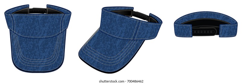 Jeans Sun Visor Cap Design Adjustable Black Snap Back Strap Vector.