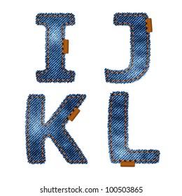 Jeans texture alphabet isolated on white background.