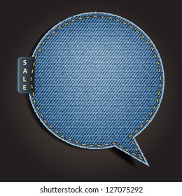 Jeans texture background on retro style speech bubbles, stickers, labels, tags. Vector template design