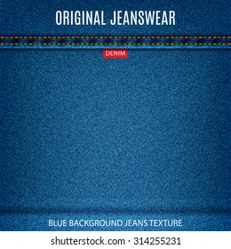 jeans texture blue color with thread seam. denim background for your design. stock vector illustration