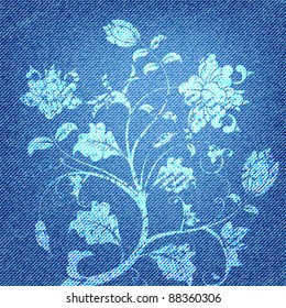 Jeans Texture with Flower ornament, vector illustration