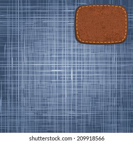 Jeans texture with leather label. Vector illustration