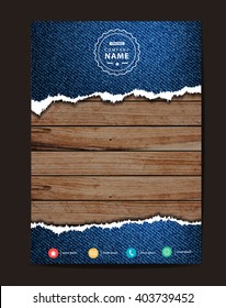 Jeans texture on wood background, Business brochure flyer design layout template in A4 size, Vector illustration modern design ( Image trace of wooden background )