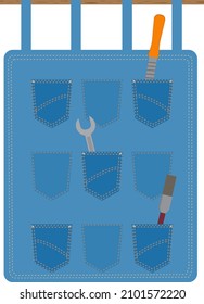 Jeans upcycling organizer for eco frendly decor. Vector illustartion element.