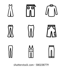 jeans vector icons. Set of 9 jeans outline icons such as sweater, pants, woman pants
