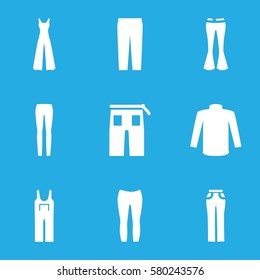 jeans vector icons. Set of 9 jeans filled icons such as sweater, pants, jumpsuit