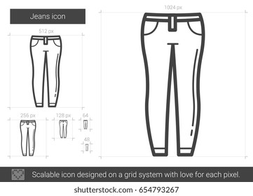 Jeans vector line icon isolated on white background. Jeans line icon for infographic, website or app. Scalable icon designed on a grid system.