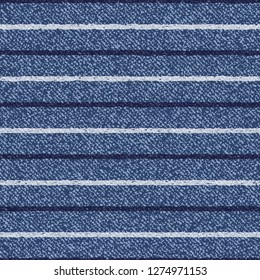 Jeans Washed Indigo Striped Shirt background. Denim Seamless Vector Textile Pattern. Blue jeans cloth with Horizontal Stripes Repeating Pattern Tile. Father's Day Background. Men's Fashion Fabric