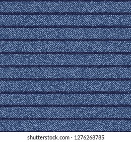 Jeans Washed Indigo Striped Shirt background. Denim Seamless Vector Textile Pattern. Blue jeans cloth with Horizontal Stripes Repeating Pattern Tile. Father's Day Background. Men's Fashion Fabric