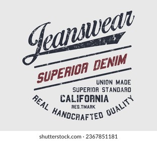 Jeanswear Superior college varsity slogan print. College slogan typography print design. Vector t-shirt graphic or other uses.