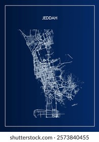 Jeddah administrative vector map in gradient blue. Tourist decorative street map.