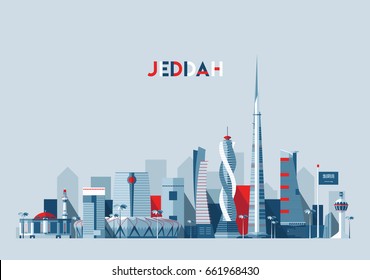 Jeddah city skyline, Saudi Arabia, vector illustration, flat design