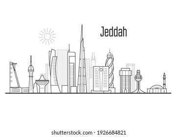 Jeddah city skyline - towers and landmarks, cityscape in liner style