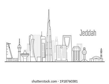 Paisaje urbano de Jeddah - torres y monumentos de Jiddah, perfil urbano