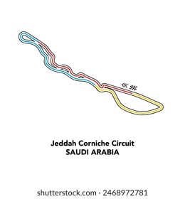 Jeddah Corniche Circuit Grand Prix for autosport and motorsport. Isolated editable colored vector on white background