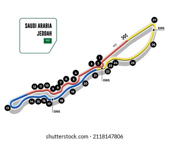 Jeddah grand prix race track. circuit for motorsport and autosport. Vector illustration.