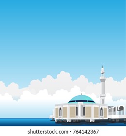 Jeddah mosque at sea.vector background