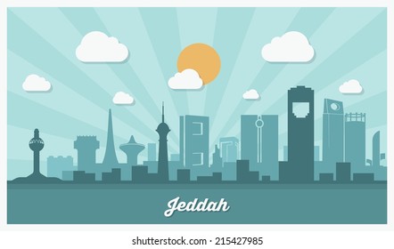 Jeddah skyline - flat design - vector illustration