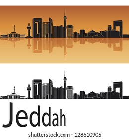 Jeddah skyline in orange background in editable vector file