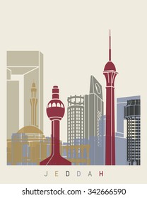 Jeddah skyline poster in editable vector file