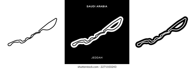 Jeddah Street Circuit Vector. Saudi Arabia Jeddah Circuit Race Track Illustration with Editable Stroke. Stock Vector.