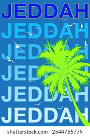 JEDDAH Wall Art, Jeddah Arte, Ideia de arte abstrata de ​ ​Jeddah Corniche praia e gaivotas Poster, Jeddah mar cor impressão