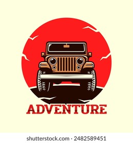 Jeep adventure car vector illustration. Jeep adventure car logo badge.