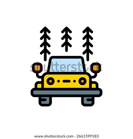 jeep adventure forest colored filled icon and illustration